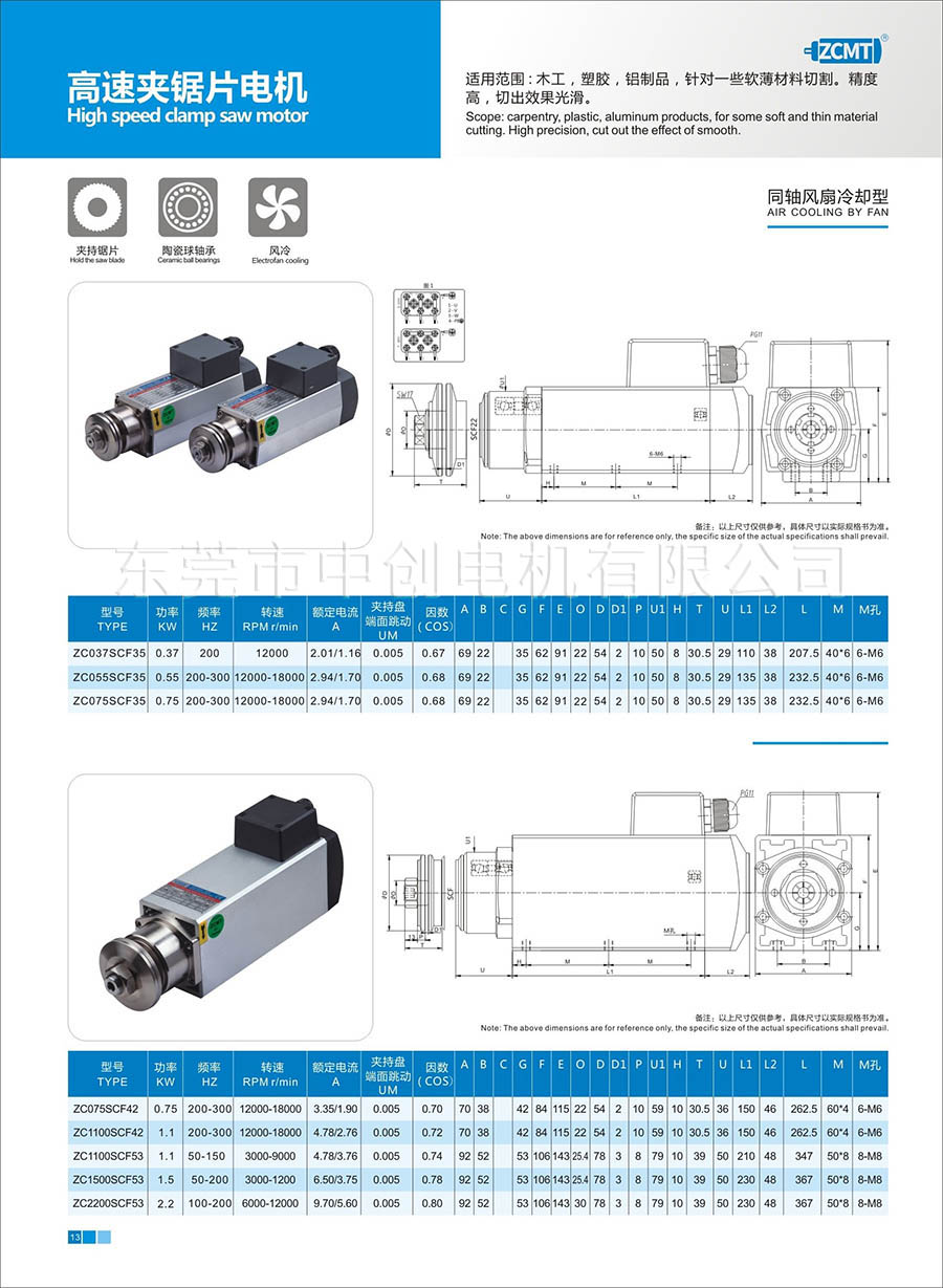 0.75KW12000转木工铝材塑料高速精密风冷切割电机(图2)